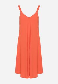 Born2be - Czerwona Sukienka z Wiskozy o Trapezowym Kroju na Ramiączkach Folindea. Okazja: na spacer, na co dzień. Typ kołnierza: dekolt w serek. Kolor: czerwony. Materiał: wiskoza. Długość rękawa: na ramiączkach. Typ sukienki: trapezowe. Styl: casual, klasyczny #3