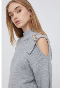 DKNY - Dkny Sweter damski kolor szary z półgolfem. Kolor: szary. Materiał: dzianina