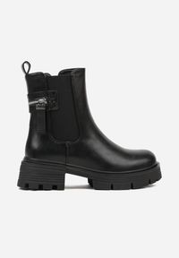 Born2be - Czarne Botki Sztyblety na Grubej Podeszwie z Ozdobą Refana. Okazja: na co dzień. Kolor: czarny. Materiał: jeans. Wzór: aplikacja. Styl: casual, klasyczny, elegancki #5