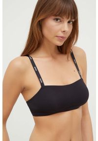 BOSS biustonosz kolor czarny gładki. Kolor: czarny. Materiał: materiał, wiskoza. Rodzaj stanika: odpinane ramiączka. Wzór: gładki #3