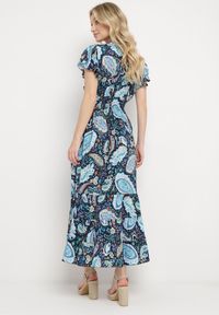 Born2be - Granatowa Bawełniana Sukienka Boho z Gumką w Talii i Wzorem Paisley Sirrelia. Kolor: niebieski. Materiał: bawełna. Wzór: paisley. Styl: boho #7