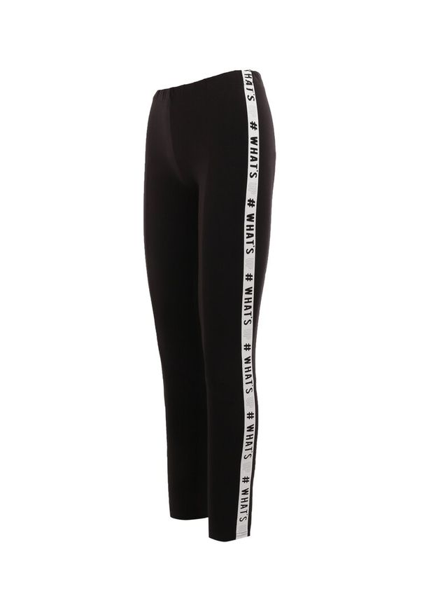 Born2be - Czarne Legginsy Lasthosyne. Stan: obniżony. Kolor: czarny. Materiał: dzianina, guma. Długość: długie. Wzór: napisy, aplikacja