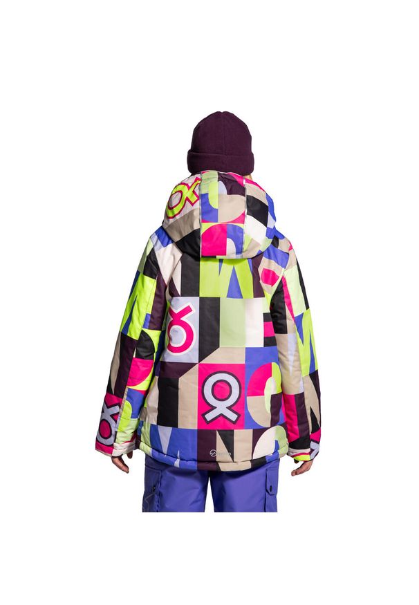 Kurtka narciarska dziecięca snowboard ZL4 Lemon Explore wielokolorowa. Typ kołnierza: kaptur, kołnierzyk stójkowy. Kolor: wielokolorowy. Materiał: poliester. Wzór: geometria. Sezon: zima. Sport: narciarstwo, snowboard