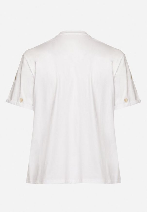 Born2be - Biało-Beżowy Bawełniany T-shirt Zdobiony Haftem w Kształcie Serc Naloree. Okazja: na co dzień. Kolekcja: plus size. Kolor: biały. Materiał: bawełna. Wzór: aplikacja, haft. Styl: casual, elegancki, klasyczny