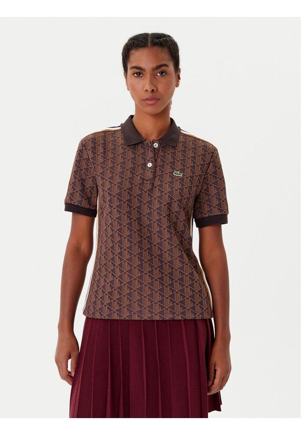 Lacoste Polo DF3364 Brązowy Slim Fit. Typ kołnierza: polo. Kolor: brązowy. Materiał: bawełna