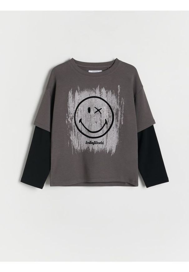 Reserved - Koszulka SmileyWorld® - ciemnoszary. Kolor: szary. Materiał: bawełna