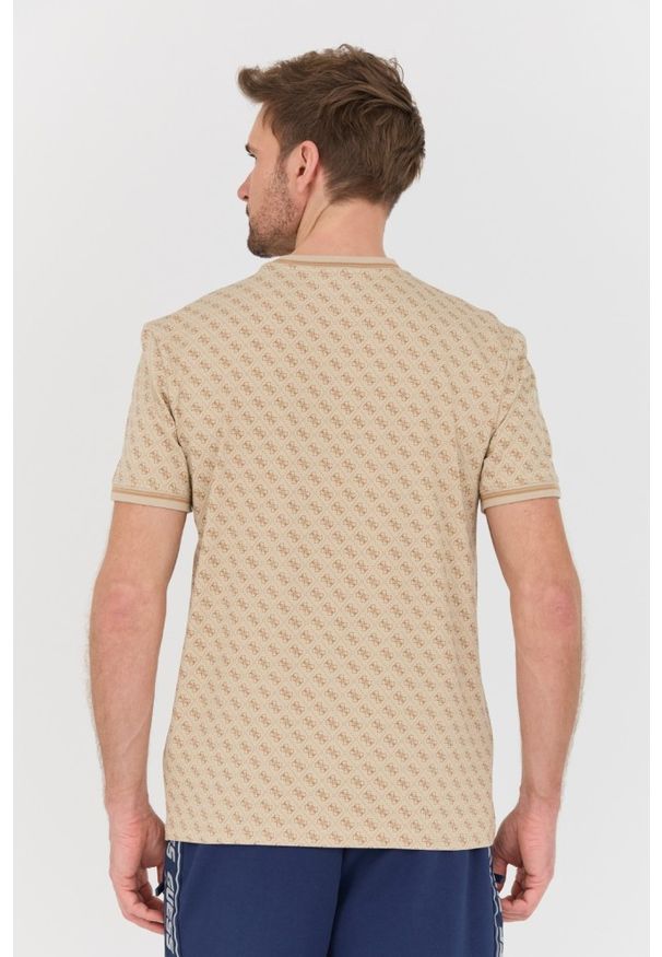 Guess - GUESS Beżowy męski t-shirt Marshall, Rozmiar XXL. Kolor: beżowy