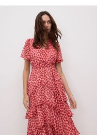 Reserved - Wzorzysta sukienka z falbanami - wielobarwny. Materiał: tkanina. Typ sukienki: proste #1