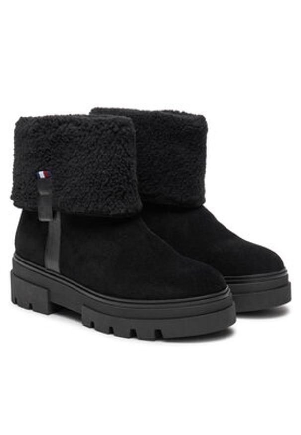 TOMMY HILFIGER - Tommy Hilfiger Botki Faux Fur Suede Roll-Down Boot FW0FW08158 Czarny. Kolor: czarny. Materiał: zamsz, skóra