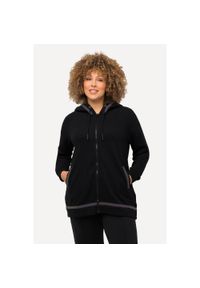 ULLA POPKEN - Damskie Bluza kaptur tęczowe paski odblaskowe długi rękaw. Kolekcja: plus size. Kolor: czarny. Materiał: poliester, bawełna, materiał. Długość rękawa: długi rękaw. Długość: długie. Wzór: paski #1