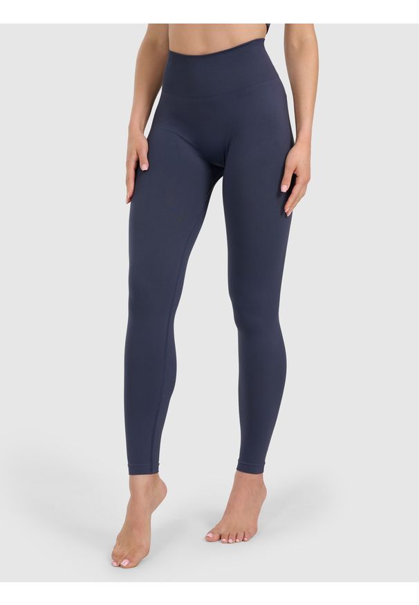 4f - 4F Legginsy do jogi i pilatesu bezszwowe damskie - granatowe M/L. Stan: podwyższony. Kolor: niebieski. Materiał: włókno, dzianina, syntetyk, materiał. Długość: długie. Wzór: gładki. Sport: joga i pilates