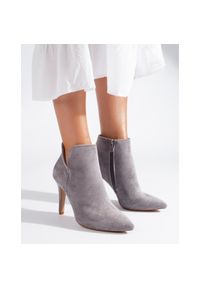 BELLA PARIS - Bella Paris Klasyczne Botki Na Szpilce szare. Kolor: szary. Materiał: tkanina, denim. Wzór: aplikacja. Obcas: na szpilce. Styl: klasyczny #3