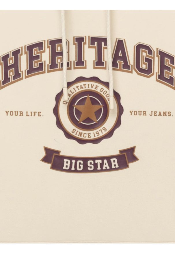 Big-Star - Bluza męska z kapturem kremowa Salomon 103. Okazja: na co dzień. Typ kołnierza: kaptur. Kolor: kremowy. Materiał: dzianina. Długość rękawa: długi rękaw. Długość: długie. Wzór: nadruk. Styl: casual