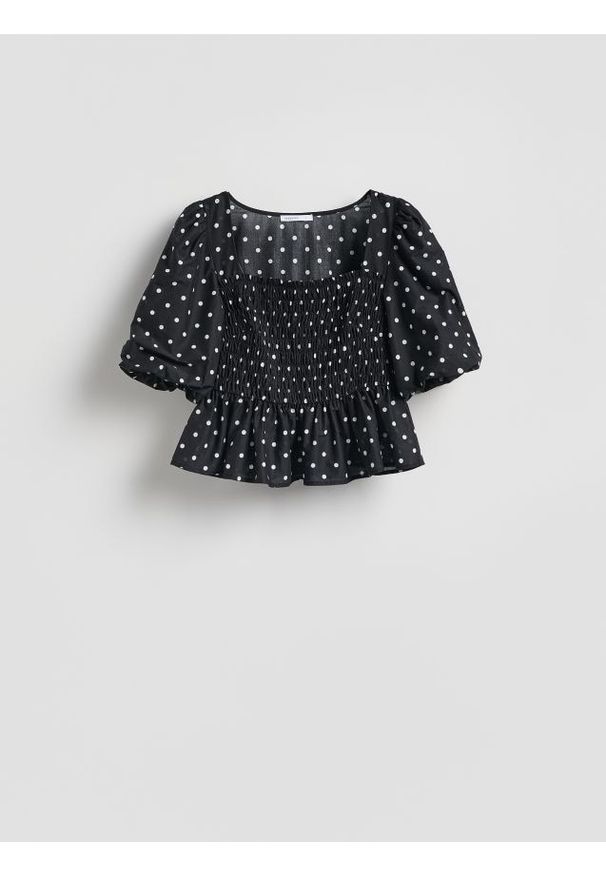 Reserved - Bluzka z bufiastymi rękawami - czarny. Kolor: czarny. Materiał: bawełna