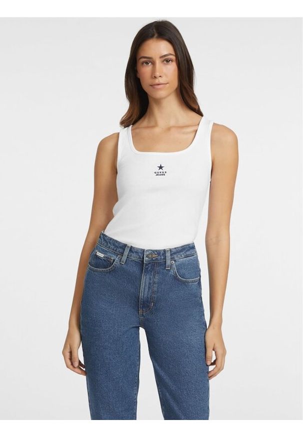Guess Jeans Top W4YP48 KA0H1 Biały Regular Fit. Kolor: biały. Materiał: bawełna