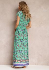 Renee - Zielona Rozkloszowana Sukienka Maxi z Printem Paisley z Gumką w Pasie Zoenia. Kolor: zielony. Wzór: paisley, nadruk. Sezon: lato, wiosna. Długość: maxi #3