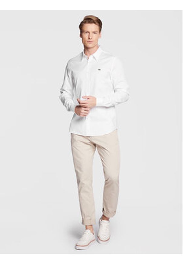 Lacoste Koszula CH1843 Biały Slim Fit. Kolor: biały. Materiał: bawełna
