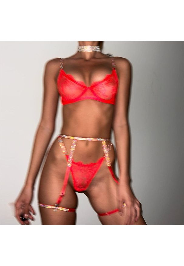 Intica - Komplet bielizny transparentnej z subtelnymi detalami Meglena. Kolor: czarny. Materiał: materiał. Wzór: aplikacja