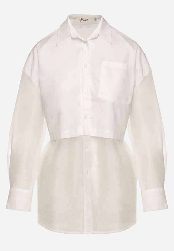 Born2be - Biała Koszula z Transparentnymi Rękawami Silomea. Okazja: na co dzień. Kolor: biały. Materiał: jeans. Wzór: aplikacja. Styl: casual