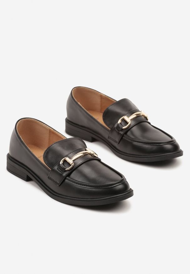 Born2be - Czarne Klasyczne Mokasyny z Elegancką Aplikacją Frolvia. Okazja: na co dzień, na spotkanie biznesowe, do pracy. Kolor: czarny. Wzór: aplikacja. Styl: elegancki, klasyczny