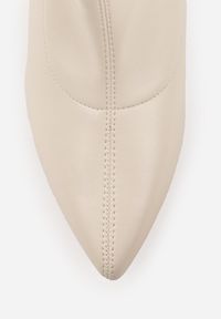 Renee - Beżowe Botki na Szpilce z Dopasowaną Cholewką Hilila. Okazja: na co dzień. Kolor: beżowy. Materiał: jeans. Szerokość cholewki: normalna. Obcas: na szpilce. Styl: casual. Wysokość obcasa: średni #9