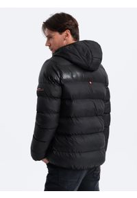 Ombre Clothing - Nowoczesna pikowana kurtka męska z łączonych materiałów – czarna V1 - Rozmiar: L. Typ kołnierza: kołnierzyk stójkowy. Kolor: czarny. Materiał: materiał. Długość: długie #6