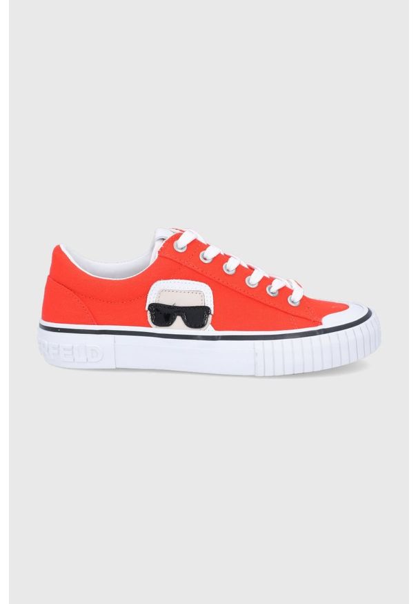 Karl Lagerfeld Tenisówki damskie kolor pomarańczowy. Nosek buta: okrągły. Zapięcie: sznurówki. Kolor: pomarańczowy. Materiał: guma