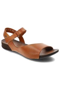 Brązowe Sandały Armodo Wygodne Obuwie Damskie. Kolor: brązowy. Materiał: skóra. Sezon: lato. Obcas: na obcasie. Styl: elegancki. Wysokość obcasa: niski