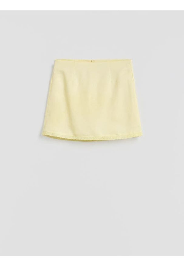 Reserved - Spódnica mini z lnem - jasnożółty. Kolor: żółty. Materiał: len