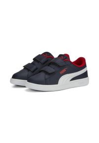 Puma - Dziecięce skórzane sneakersy Smash 3.0 V PUMA Navy White For All Time Red Blue. Kolor: czerwony, niebieski, wielokolorowy, biały. Materiał: skóra