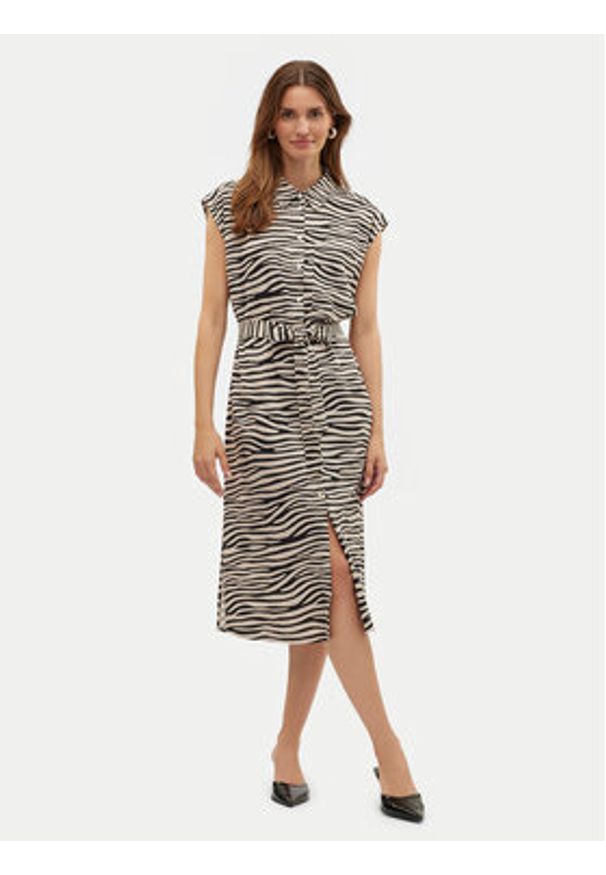 Vero Moda Sukienka koszulowa Mymilo 10282532 Beżowy Regular Fit. Kolor: beżowy. Materiał: len. Typ sukienki: koszulowe