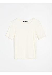 Sinsay - Bawełniana koszulka z ozdobnymi falbanami - kremowy. Kolor: kremowy. Materiał: bawełna #1