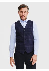 Pako Lorente - PAKO LORENTE – Granatowa kamizelka męska w kratę. Kolor: niebieski. Materiał: wiskoza, poliester, elastan. Wzór: kratka. Styl: młodzieżowy, elegancki