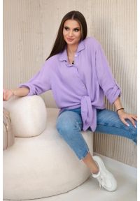 Kesi Włoski - Koszula bawełniana muślinowa oversize fioletowa. Okazja: na co dzień. Kolor: fioletowy. Materiał: bawełna. Styl: klasyczny, elegancki, casual