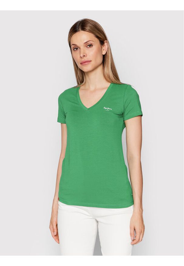 Pepe Jeans T-Shirt Violette PL505067 Zielony Slim Fit. Kolor: zielony. Materiał: bawełna