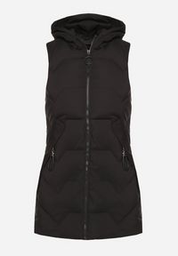 Born2be - Czarna Długa Pikowana Kamizelka na Suwak z Kapturem Teriviana. Okazja: na spacer, na co dzień. Typ kołnierza: kaptur. Kolor: czarny. Materiał: dzianina. Długość: długie. Styl: casual, elegancki, klasyczny, sportowy #5