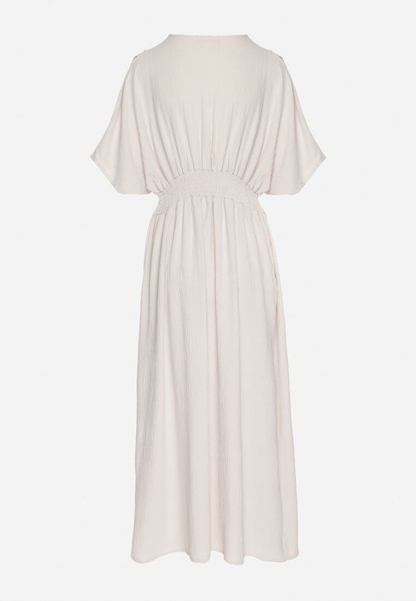 Born2be - Jasnobeżowa Sukienka z Bawełną i Górą w Stylu Nietoperza Filenia. Okazja: na co dzień. Kolor: beżowy. Materiał: bawełna. Styl: casual