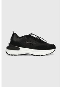 Calvin Klein Jeans sneakersy kolor czarny. Nosek buta: okrągły. Zapięcie: sznurówki. Kolor: czarny. Materiał: skóra, guma. Obcas: na platformie #1