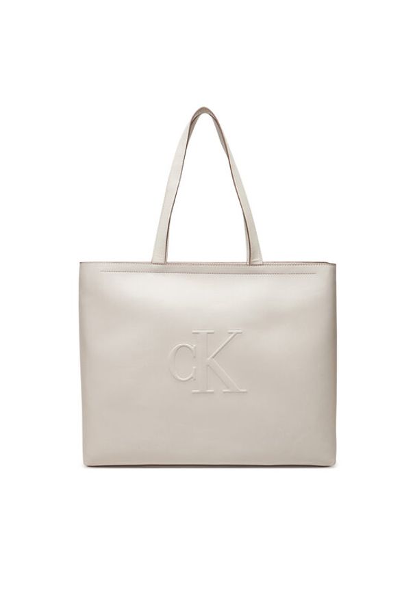 Calvin Klein Jeans Torebka Sculpted Slim Tote34 LV04K3070G Écru. Materiał: skórzane