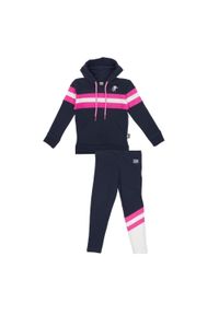 LEONE 1947 APPAREL - Dres dziewczęcy z kapturem i poziomym paskiem Basic. Okazja: na uczelnię. Kolor: niebieski. Materiał: dresówka. Styl: sportowy