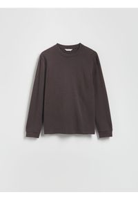 Reserved - Bawełniany longsleeve - brązowy. Kolor: brązowy. Materiał: bawełna. Długość rękawa: długi rękaw