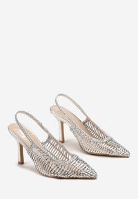 Born2be - Srebrne Czółenka na Szpilce z Plecioną Cholewką i Noskiem w Szpic Cybelia. Kolor: srebrny. Szerokość cholewki: normalna. Obcas: na szpilce #4