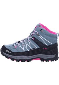 Buty trekkingowe dla dzieci CMP Rigel Mid Trekking. Wysokość cholewki: za kostkę. Zapięcie: sznurówki. Kolor: fioletowy, szary, wielokolorowy. Materiał: syntetyk, materiał. Szerokość cholewki: normalna. Sport: turystyka piesza