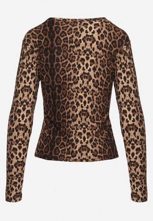 Born2be - Brązowa Wiskozowa Bluzka w Panterkę Emiriel. Okazja: na co dzień. Kolor: brązowy. Materiał: wiskoza. Wzór: motyw zwierzęcy. Styl: klasyczny, casual, elegancki
