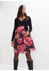 bonprix - Sukienka ciążowa i do karmienia piersią, w kwiaty. Kolekcja: moda ciążowa. Kolor: czarny. Materiał: wiskoza. Wzór: kwiaty #1