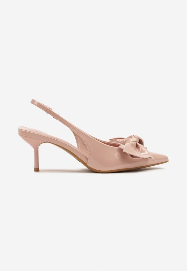 Renee - Różowe Sandały Vices na Szpilce Slingback Ozdobione Kokardą Nilendria. Okazja: na imprezę, na spacer. Kolor: różowy. Wzór: aplikacja. Sezon: lato. Obcas: na szpilce. Styl: elegancki