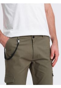 Ombre Clothing - Spodnie męskie z kieszeniami cargo i ściągaczem na dole nogawki - ciemnooliwkowe V1 OM-PACG-0189 - XXL. Kolor: oliwkowy. Materiał: bawełna, elastan #3