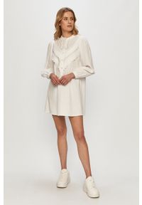 JDY - Jacqueline de Yong - Sukienka. Kolor: biały. Materiał: tkanina, bawełna. Wzór: gładki. Typ sukienki: rozkloszowane