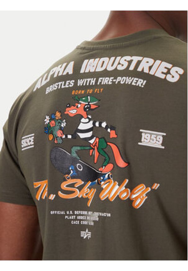 Alpha Industries T-Shirt Sky Wolf 258510 Zielony Regular Fit. Kolor: zielony. Materiał: bawełna
