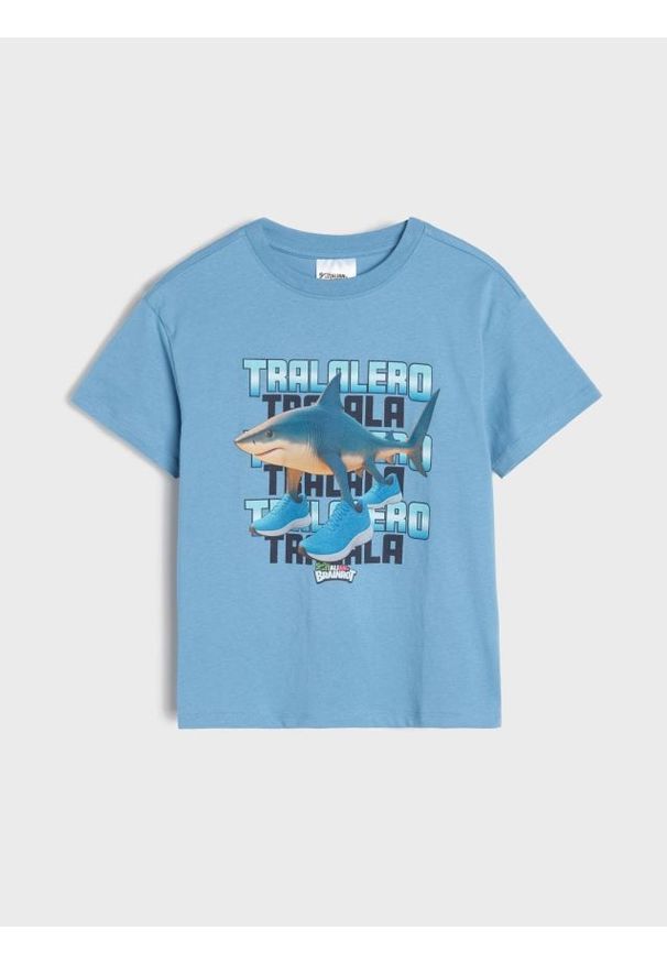 Sinsay - Koszulka loose z nadrukiem Brainrot - niebieski. Kolor: niebieski. Wzór: nadruk